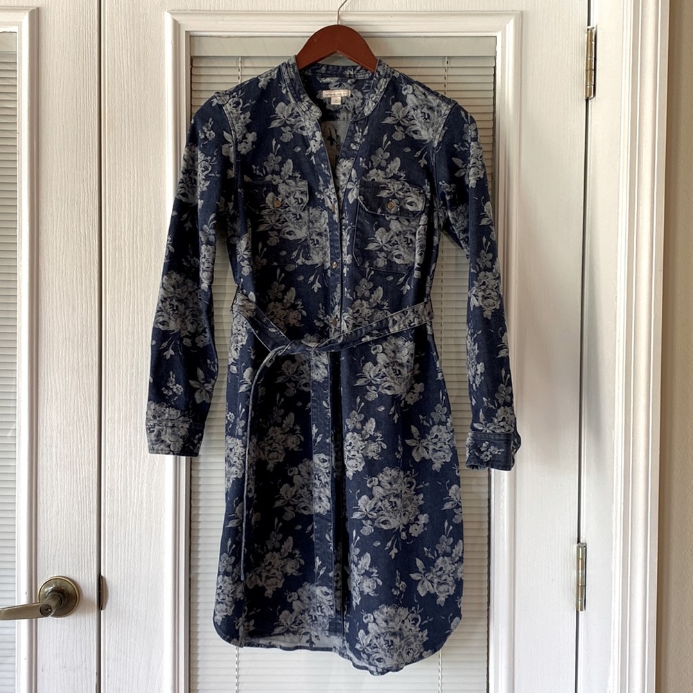 GAP MATERNITY Belted Floral Denim Dress - Size XS
